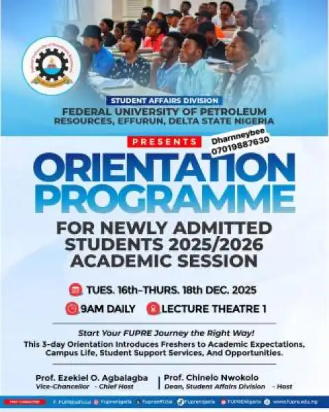 FUPRE announces 2025 freshers' orientation exercise