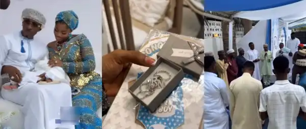 Priscilla Ojo & Juma Jux’s Son Receives 18-Karat Gold Necklace From Fans At Naming Ceremony