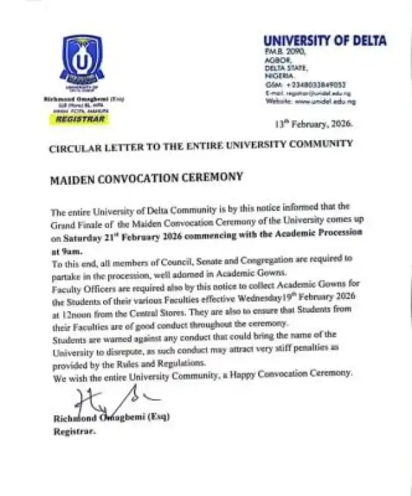 University of Delta, Agbot announces maiden convocation ceremony