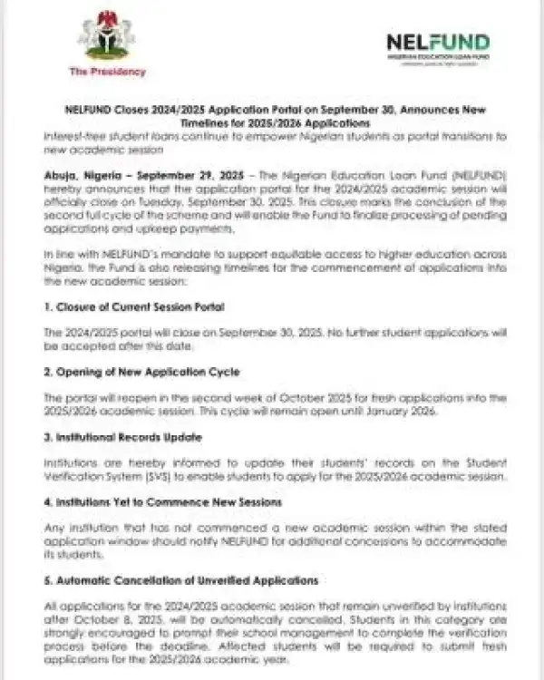 NELFUND announces closure of 2024/2025 application