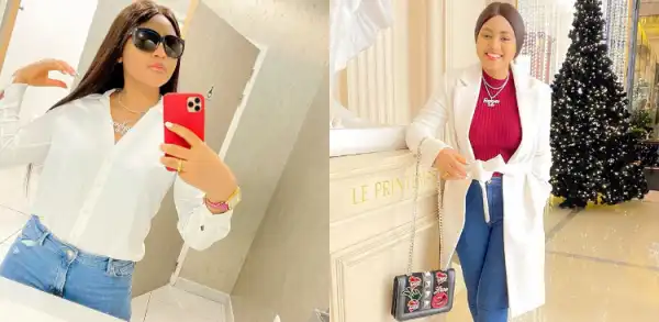 WHAT? Regina Daniels’ pregnancy bump mysteriously disappears as she returns to Nigeria