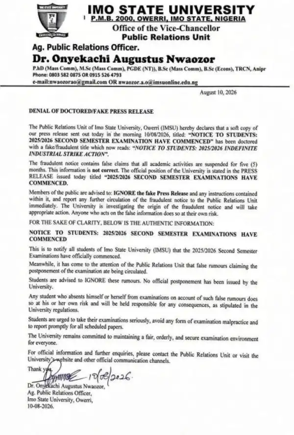 IMSU denies embarking on strike