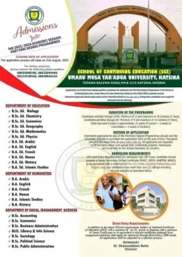 UMYU releases Part-time degree admission form, 2025/2026