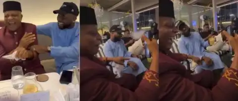 Bright Chimezie Beams with Joy During Call with Gov Adeleke at Davido’s Dinner