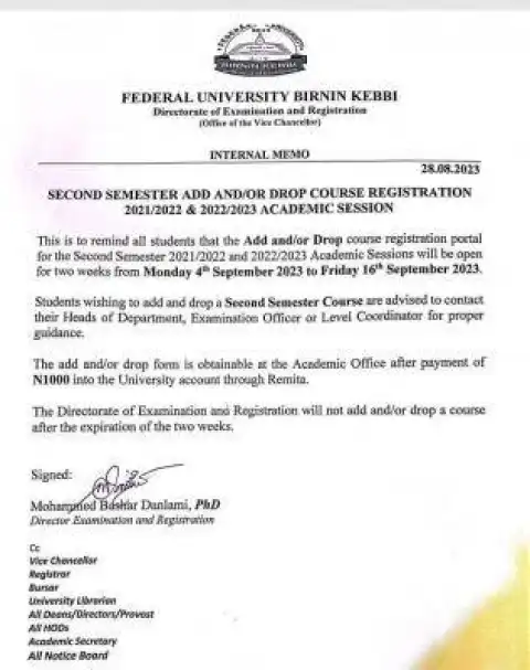 FUBK 2nd semester Add and/or Drop course registration, 2021/2022 & 2022/2023