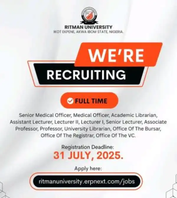 Ritman University announces vacancies