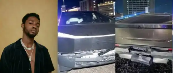 Fans reacts as Omah Lay is allegedly involved in Tesla Cybertruck accident