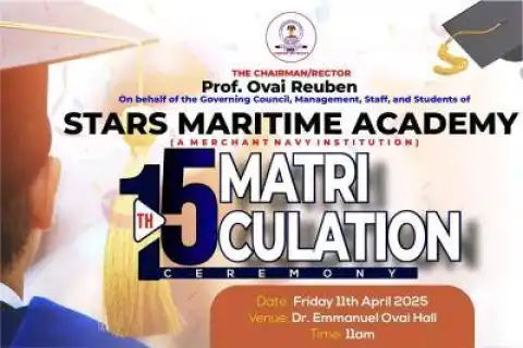 Stars Maritime Academy announces 15th Matriculation Ceremony