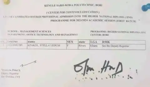 KENPOLY HND PT 1st Batch Admission List, 2023/2024