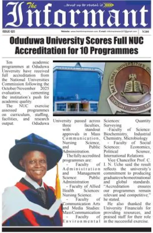 Oduduwa University gets NUC full accreditation for 10 academic programmes