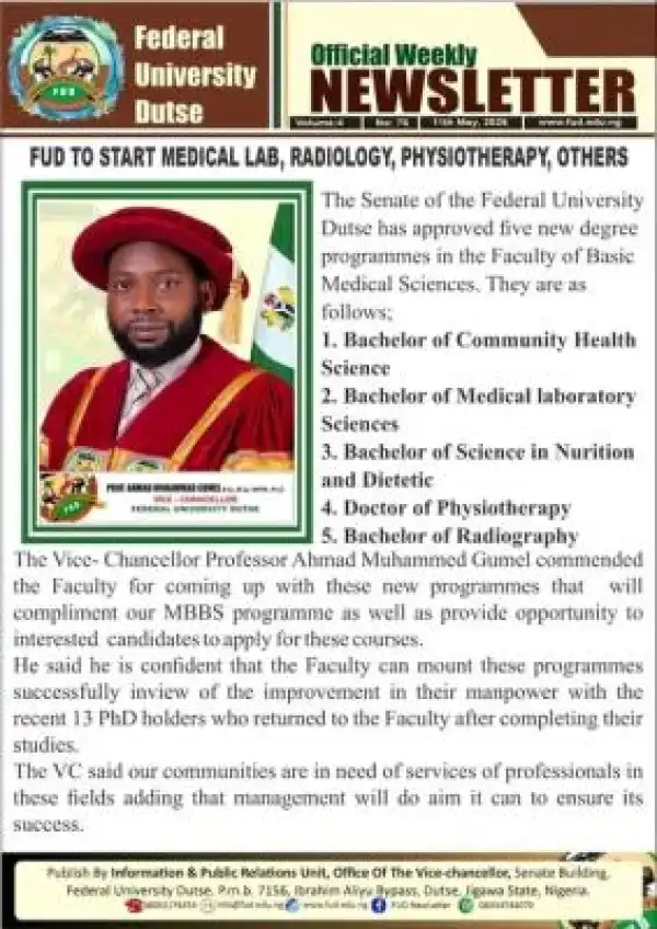 Federal University Dutse approves new medical science programmes