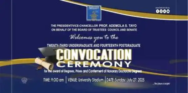 Babcock University announces 23rd Undergraduate & 14th Post-graduate convocation