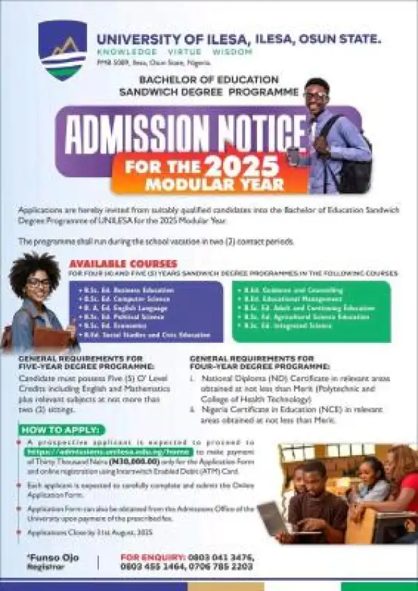 UNILESA releases Sandwich Degree Programme for 2025 Modular Year