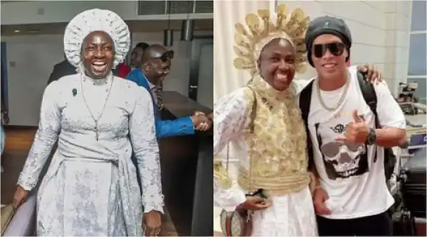 Popular Prophetess, Esther Ajayi Excited As She Meets Ronaldinho (Photo)