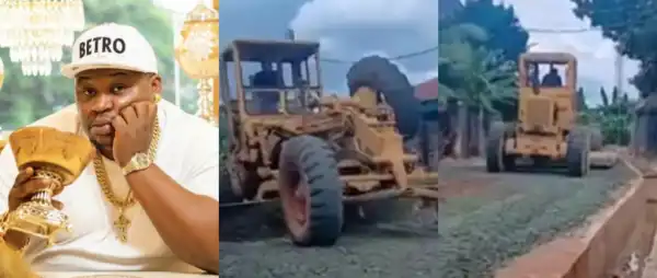 Cubana Chiefpriest Shows Off Self-Funded Road In Owerri, Urges Fans To Invest At Home