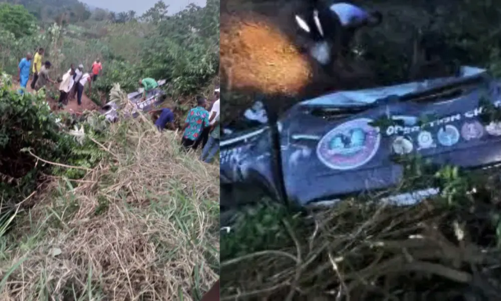 Officer loses life, nine others injured as police van plunges into ditch in Umuahia