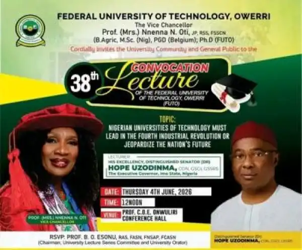 FUTO announces 38th Convocation Lecture