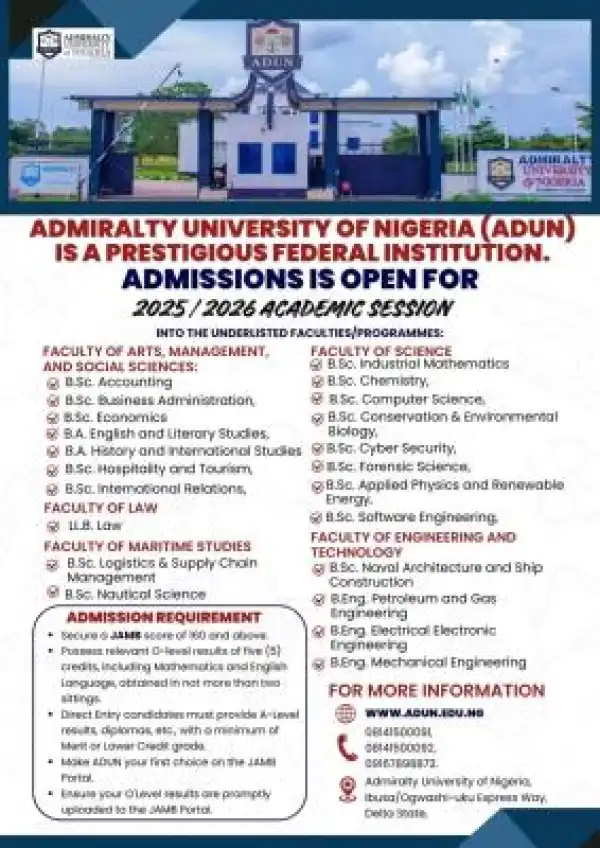 Admiralty University Post-UTME/DE 2025: Eligibility and Registration details