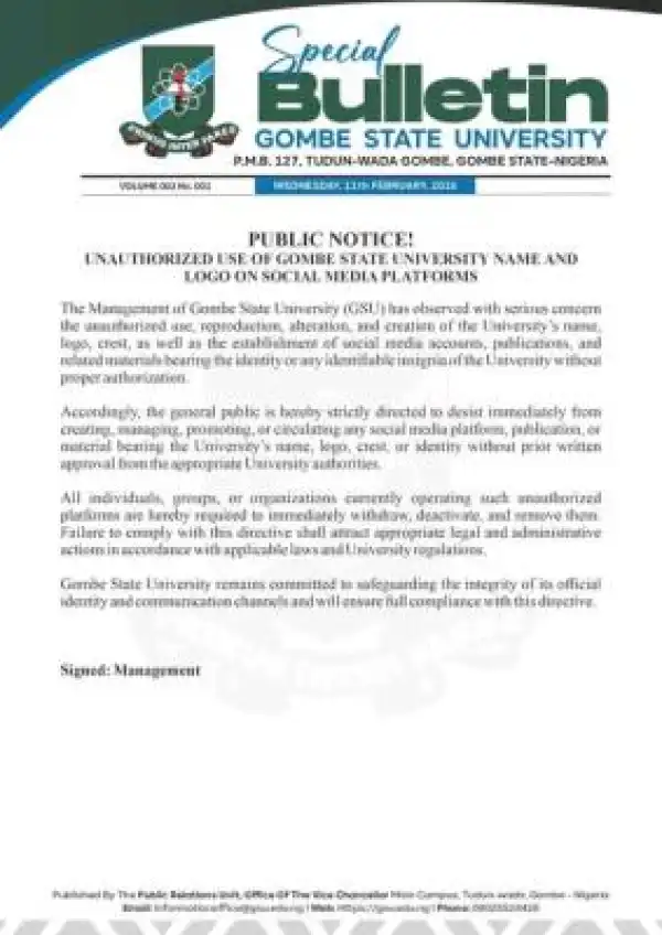 GOMSU notice on unauthorized use of its name & logo on Social Media Platforms