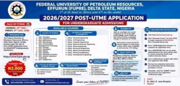 FUPRE Post-UTME/DE 2026: Cut-off mark, Eligibility and Registration Details