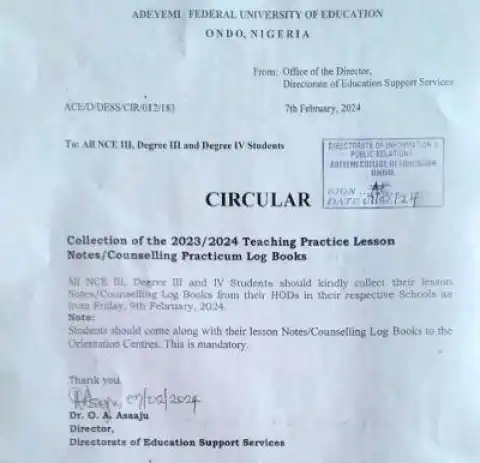 ACEONDO Collection of the 2023/2024 Teaching Practice Lesson Notes/Counselling Practicum Log Books