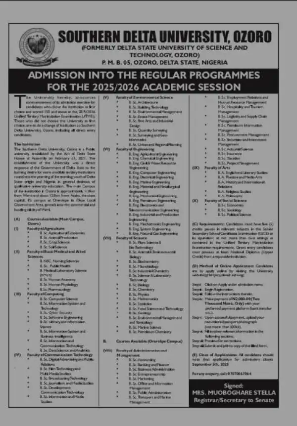 DSUST Ozoro Post-UTME/DE 2025: Cut-off mark, Eligibility and Registration Details
