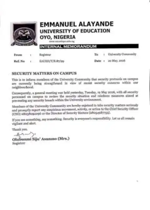 Emmanuel Alayande University of Education issues security notice