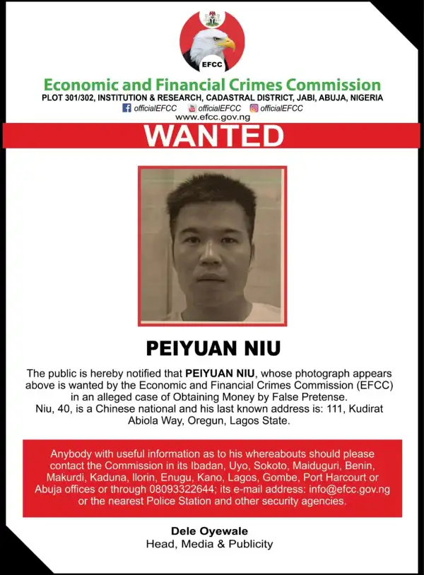 EFCC declares Chinese national wanted over alleged fraud