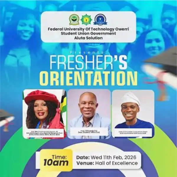 FUTO SUG notice on 2025/2026 Orientation Ceremony