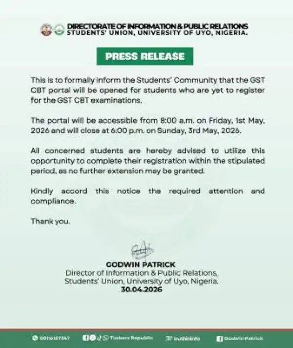 UNIUYO reopens GST CBT Portal for Late Registration