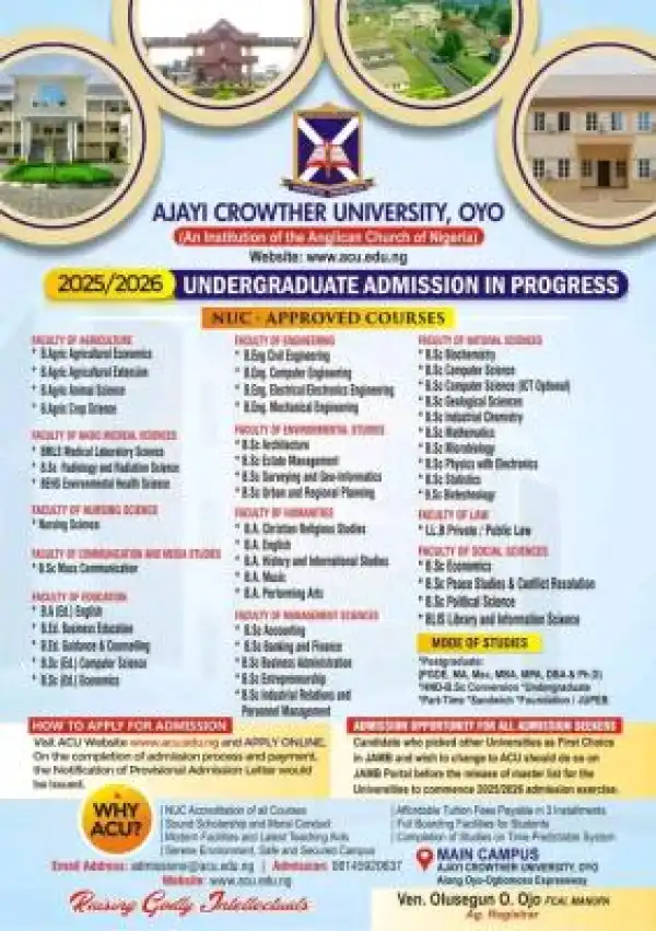 Ajayi Crowther University Post-UTME/DE 2025: Eligibility and Registration Details