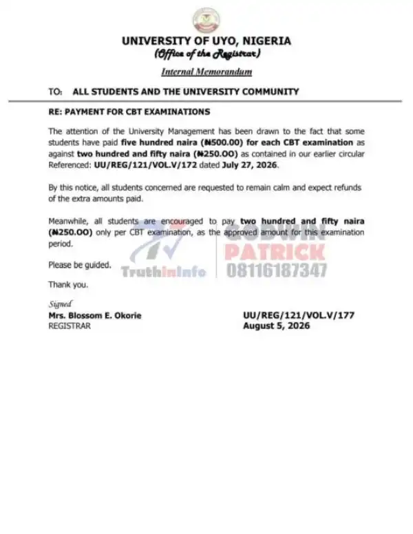 UNIUYO assures refunds for students who overpaid for the CBT exams