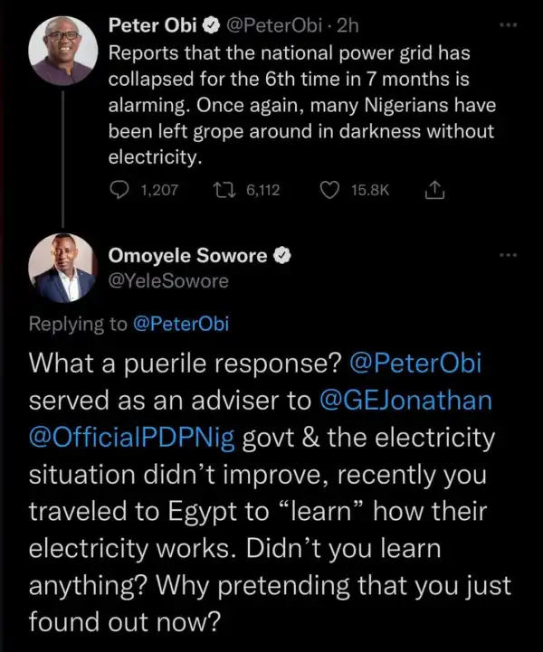 Sowore Replies Peter Obi On National Grid Collapse