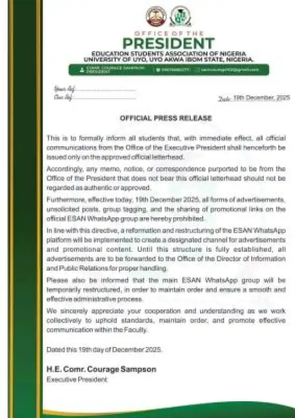 UNIUYO Faculty of Education notice to students