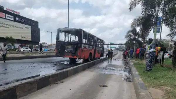 Passengers injured as BRT bus catches fire on Ikorodu Road in Lagos