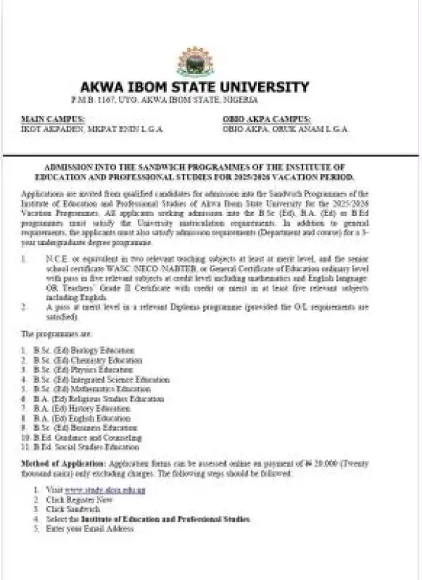 AKSU Sandwich Programme Admission form, 2025/2026
