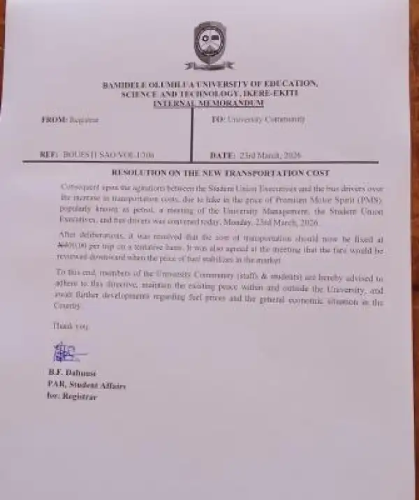 BOUESTI update on the transportation cost within the campus