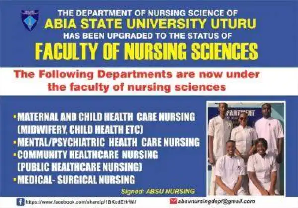 ABSU Department of Nursing upgraded to Faculty of Nursing Sciences