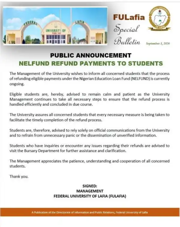 FULAFIA notice on NELFUND refund