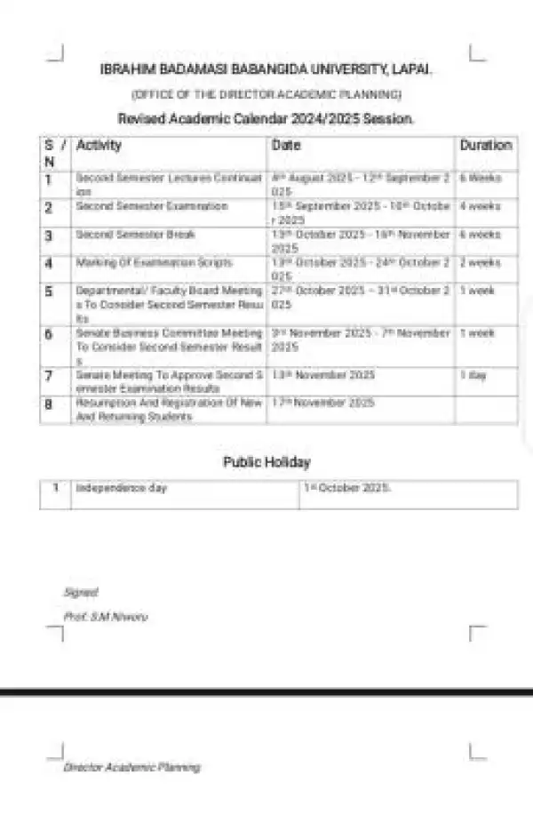 IBBUL releases revised second semester academic calendar, 2024/2025