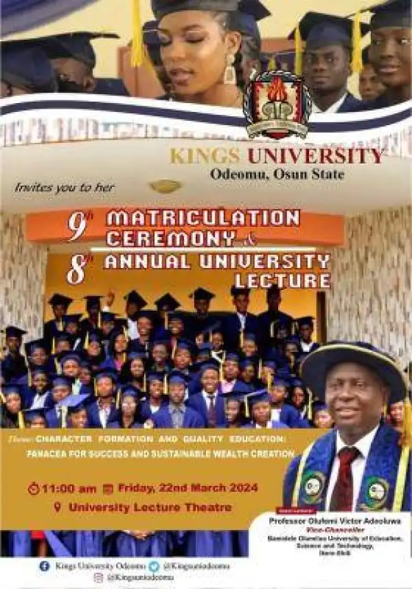 Kings University announces 9th Matriculation Ceremony