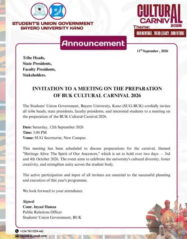 BUK SUG special meeting regarding cultural carnival 2026