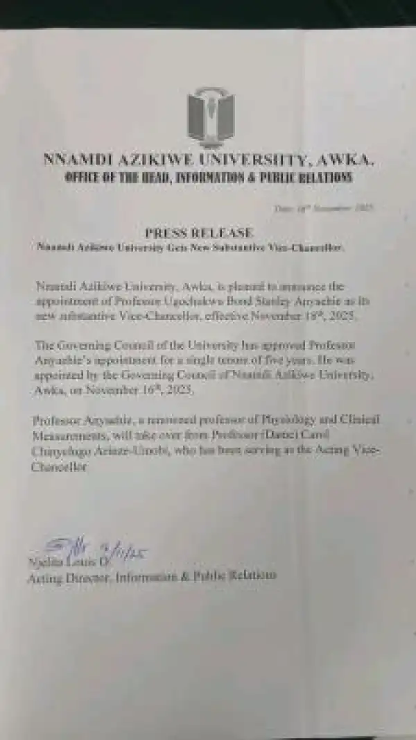 UNIZIK appoints new substantive Vice Chancellor