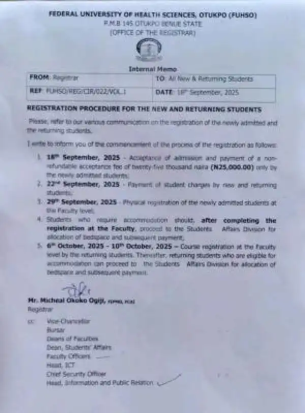 FUHSO registration procedure for the new & returning students