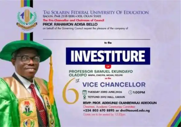 TASUED announces Investiture of 6th Vice-Chancellor