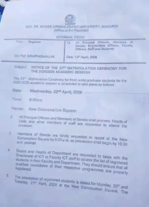 BSU announces 33rd Matriculation Ceremony, 2025/26 session