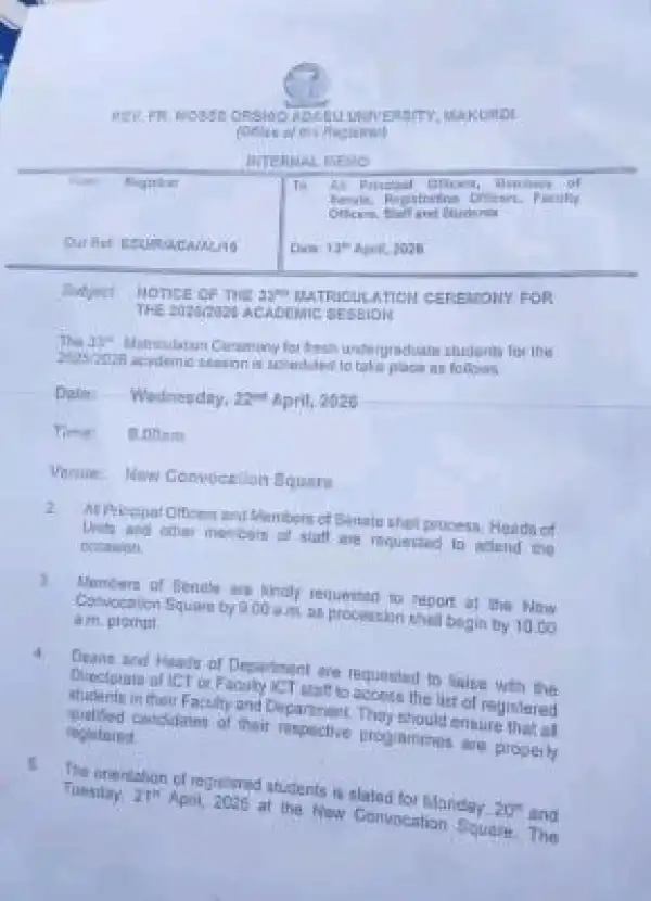 BSU announces 33rd Matriculation Ceremony, 2025/26 session