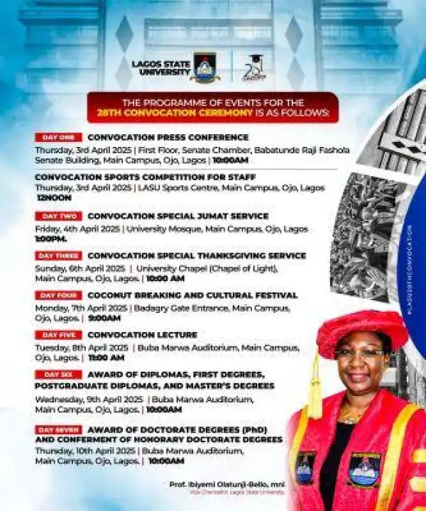 LASU 28th Convocation Ceremony Programme Of Events and Notice To Graduands