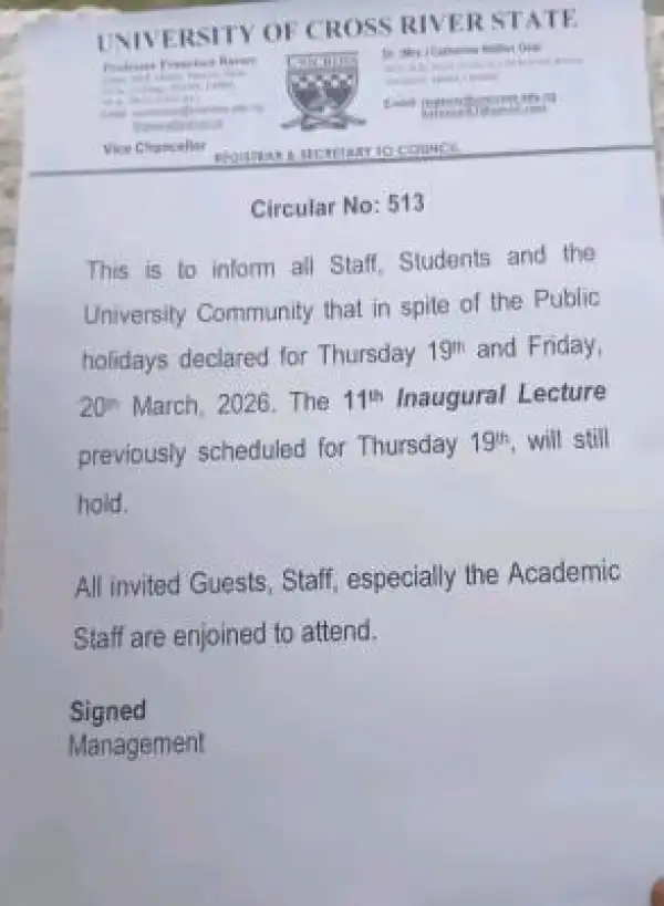 UNICROSS to hold 11th Inaugural Lecture amidst Sallah Break