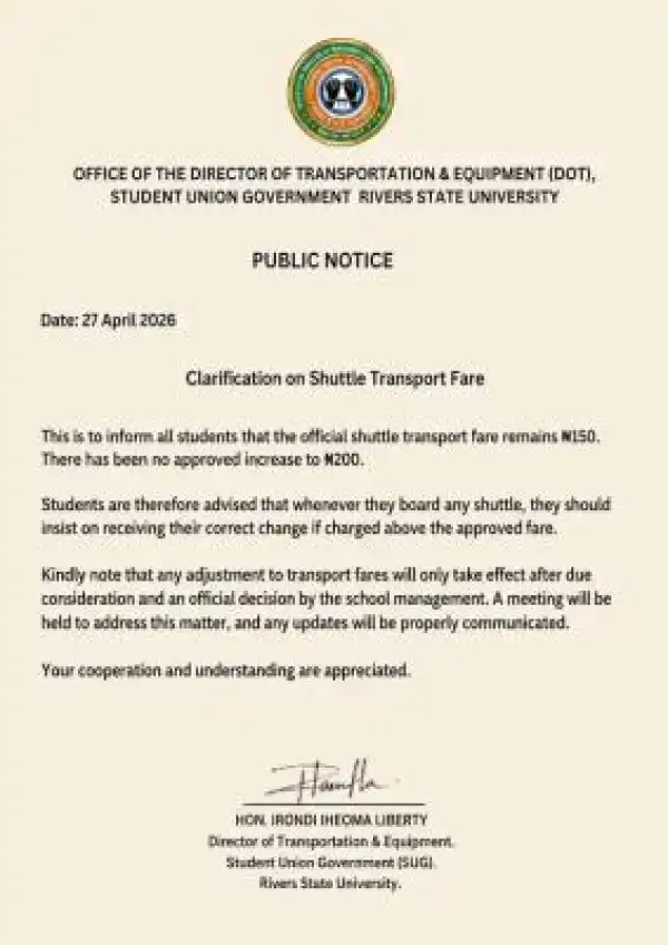 RSU SUG issues clarification on shuttle transport fare